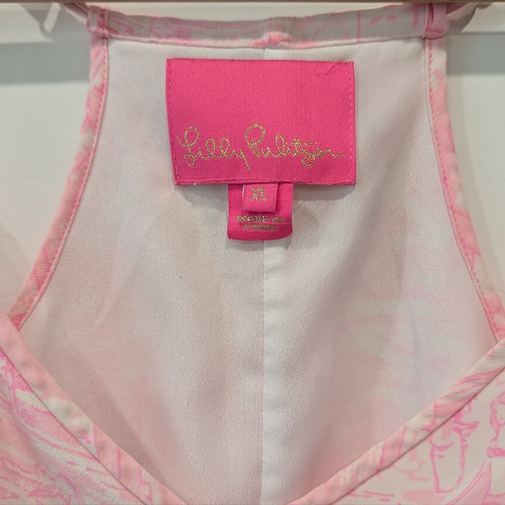 Lilly Pulitzer Dusk Pink Censored Skinny Dipping Silk Slip Dress Size XL - Picture 3 of 11